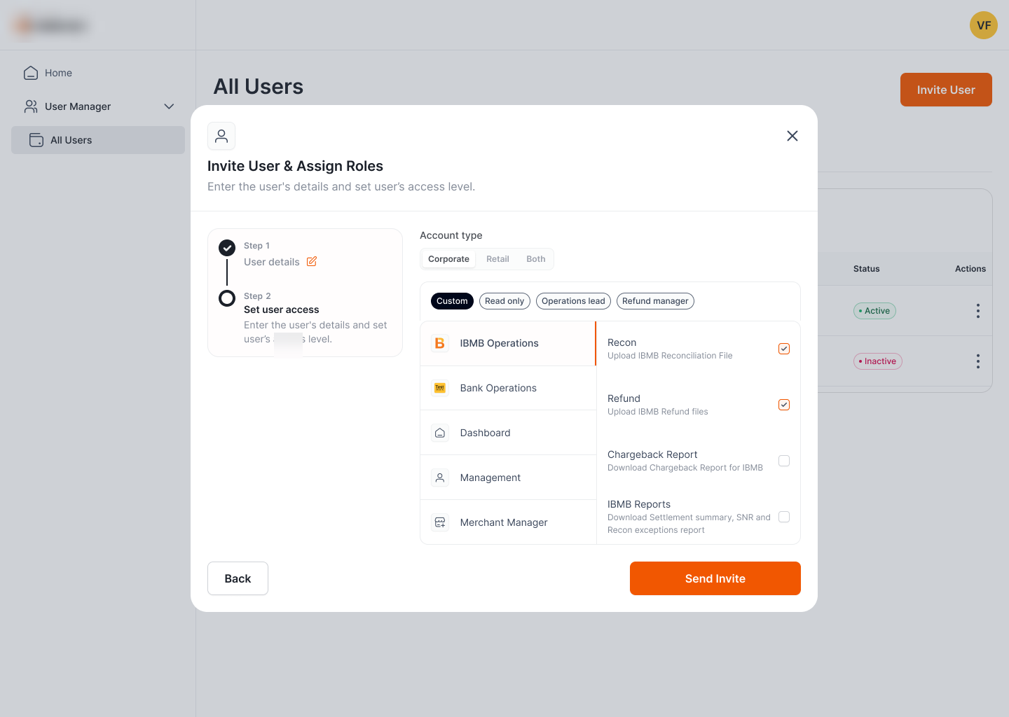 UAM: set access, custom permission matrix