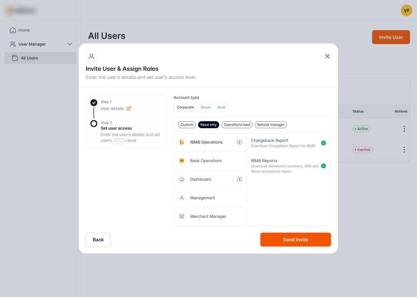 UAM: set access, read-only preset with count badges