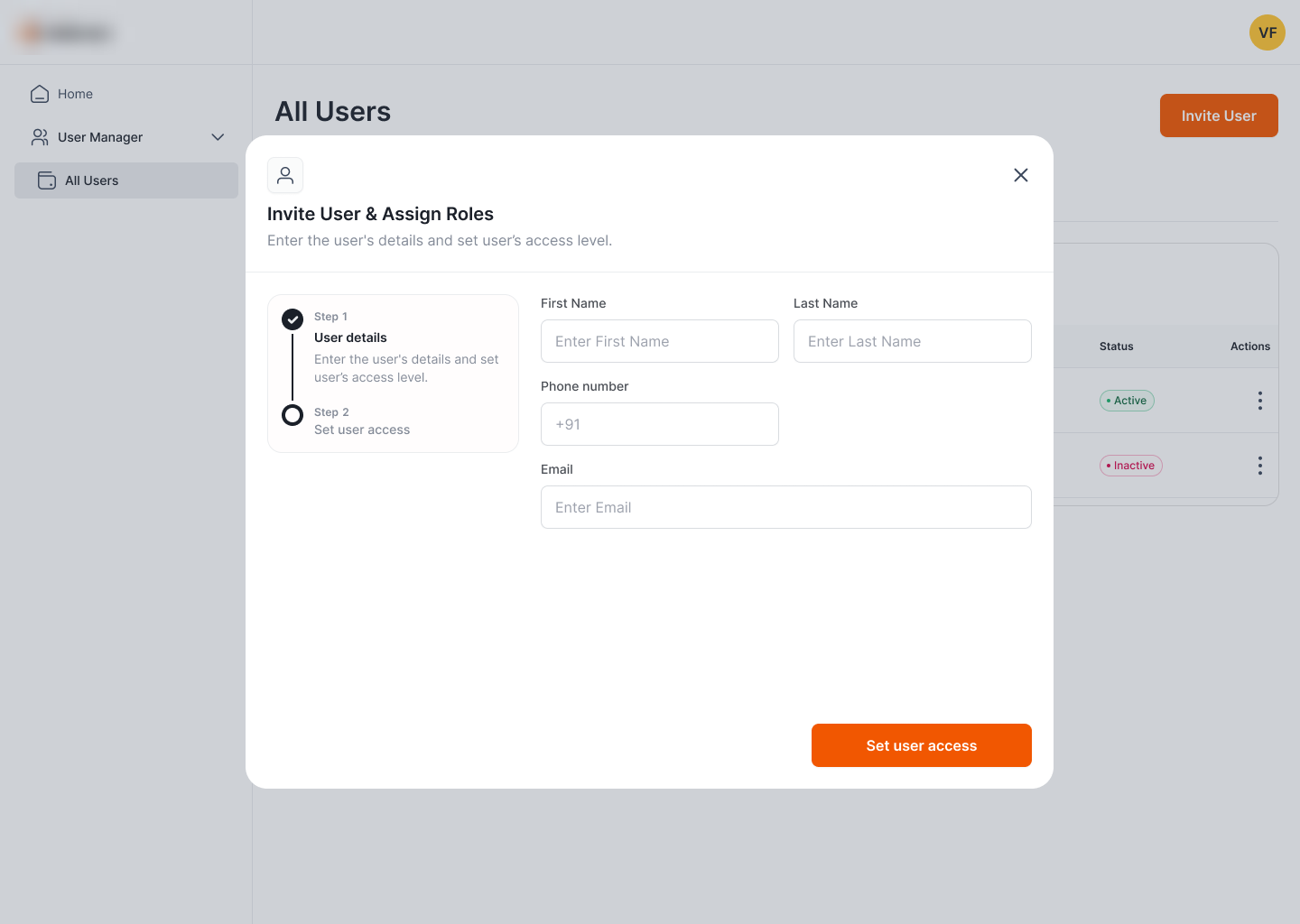 UAM: invite wizard, step 1 user details