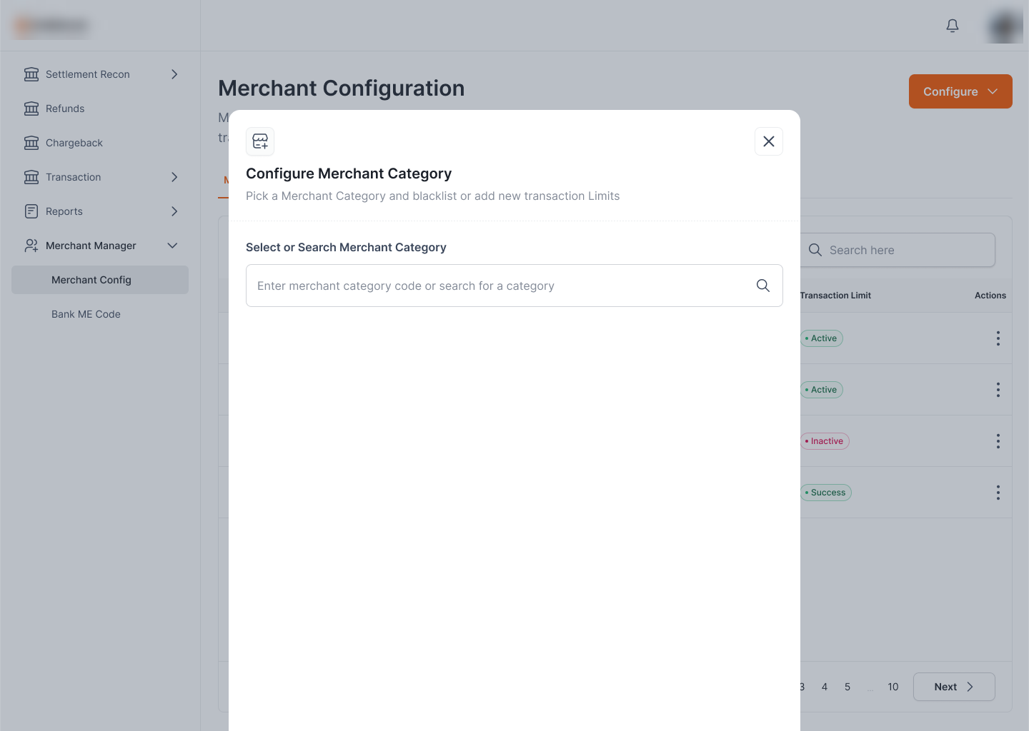Configure Merchant Category: search for a category code