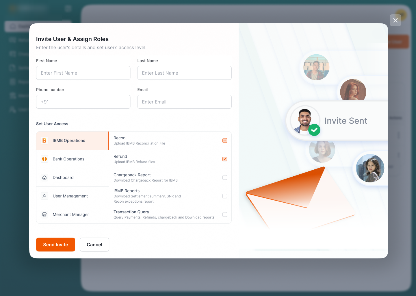 Partner A-themed invite-user modal with re-tinted illustration