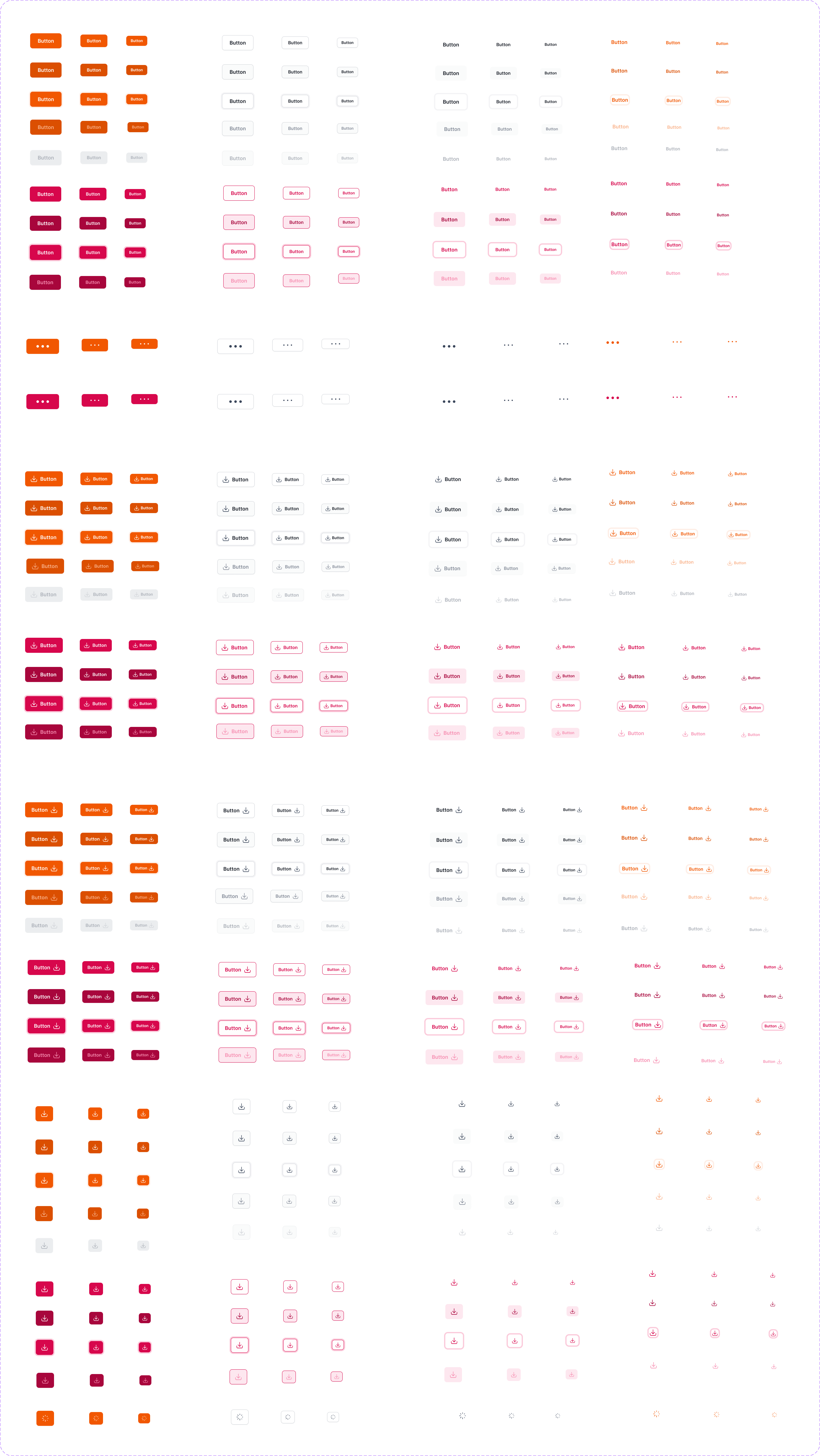 DLS Component Catalog · button component variant grid