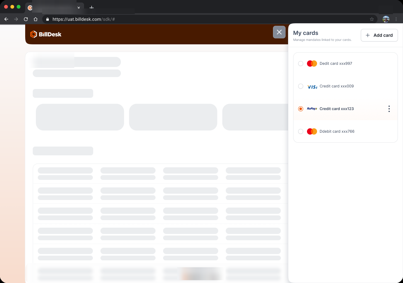 Manage cards panel on desktop