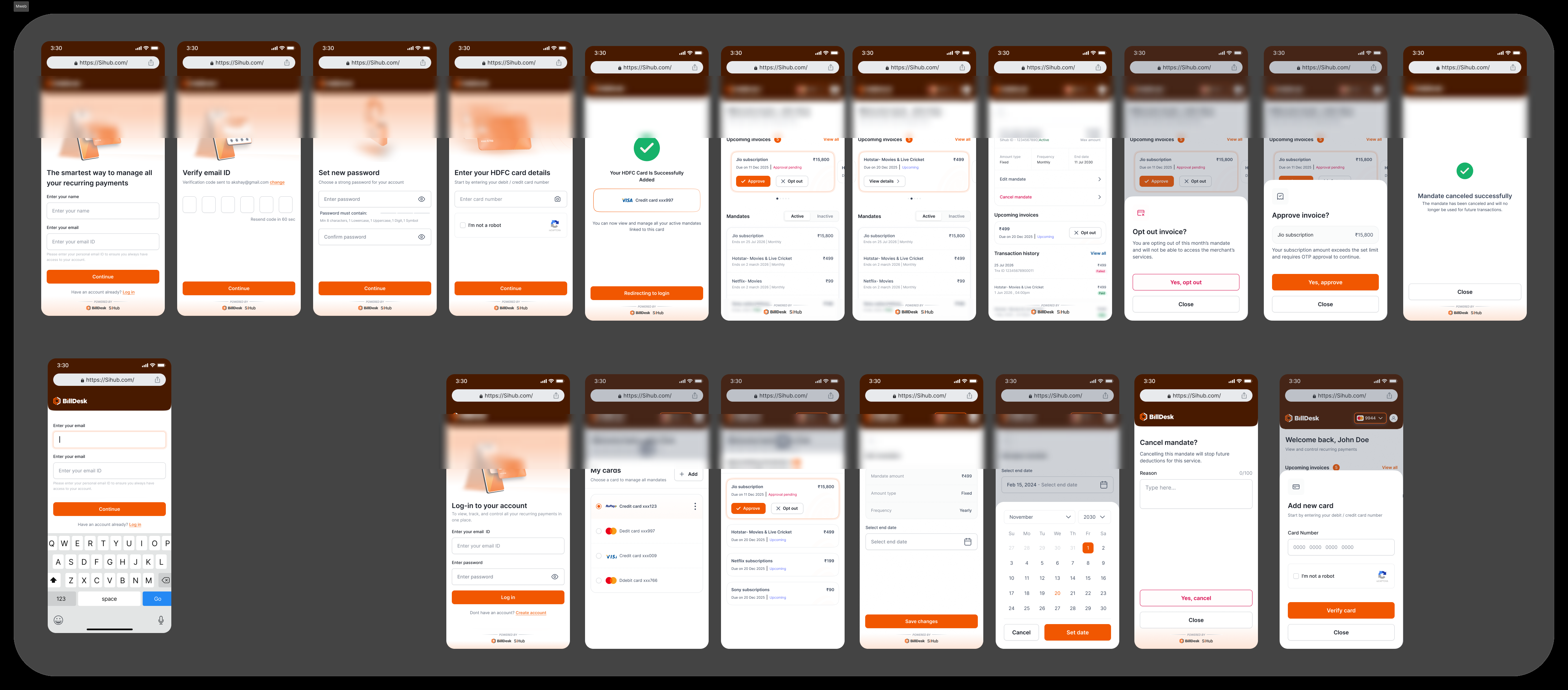 Revamped Recurring Payments Hub mobile flow